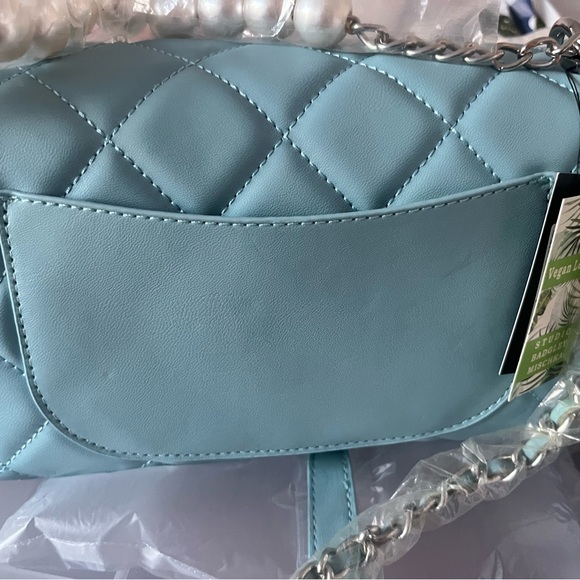 Badgley Mischka Chanel-style Quilted Blue Bag with pearl accents NWT - Picture 8 of 11